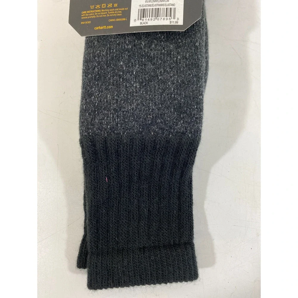 Carhartt Mens Heavyweight Wool Blend Boot Socks Black SB6600-M Size Large 1 Pair